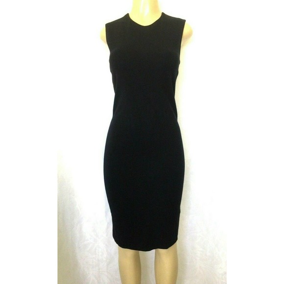 Vince Ribbed Pencil Dress Navy Fitted Sleeveless Knit Crew Neck Sheath S… - Picture 2 of 8